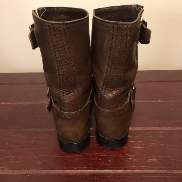 PRADA Women's Brown Leather Motorcycle Boots Ankle 37.5 - Picture 4 of 9